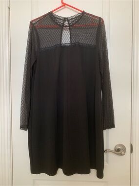 EUC Betsey Johnson Black Mesh Lace Sleeve Dress Plus Size 16W Gothic Cocktail